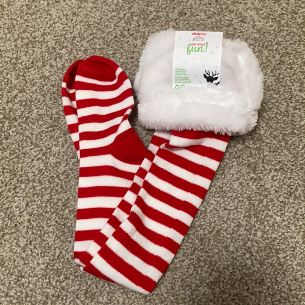Long Red and White Christmas Socks